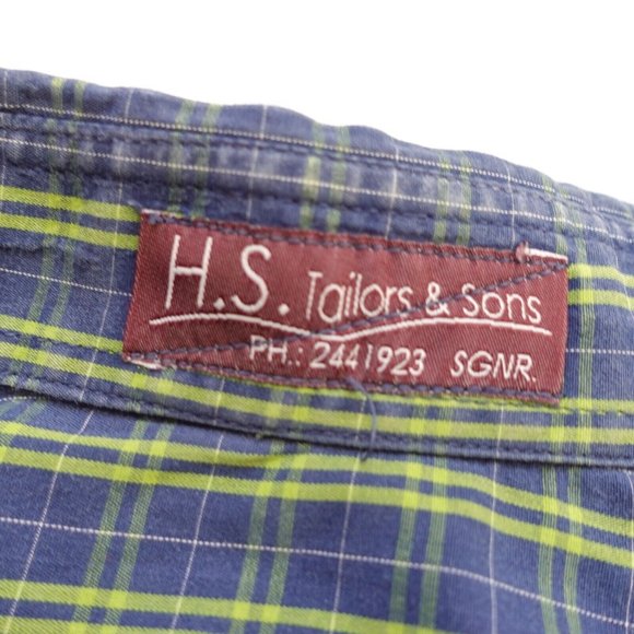 Blue‎ Mens Shirt Size Large Plaid Button Down Madras Workcore HS TAILORS SONS - Picture 2 of 7
